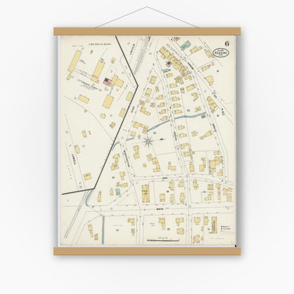 Old map wall art mockup — magnetic wood frame on white wall — Sanborn Fire Insurance Map from Reading, Middlesex County, Massachusetts (1897), Sheet #0006