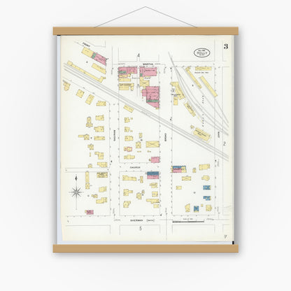 Old map wall art mockup — magnetic wood frame on white wall — Sanborn Fire Insurance Map from Holly, Oakland County, Michigan (1908), Sheet #0003