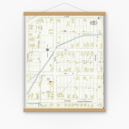 Old map wall art mockup — magnetic wood frame on white wall — Sanborn Fire Insurance Map from Redkey, Jay County, Indiana (1909), Sheet #0004