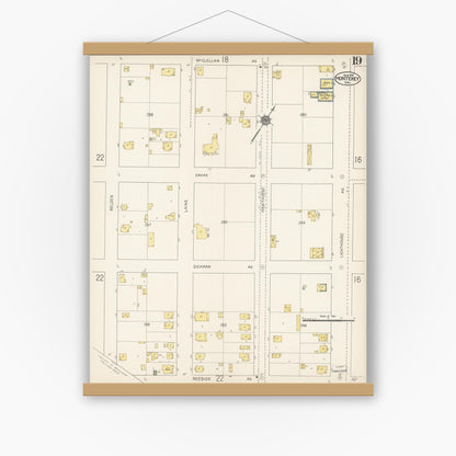 Old map wall art mockup — magnetic wood frame on white wall — Sanborn Fire Insurance Map from Monterey, Monterey County, California (1912), Sheet #0019