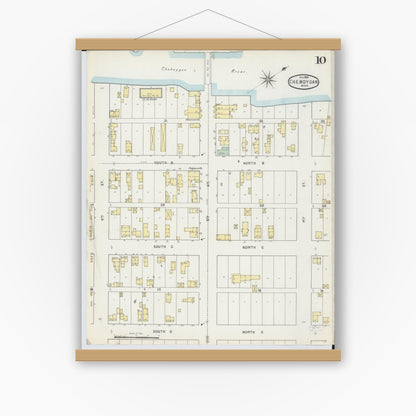 Old map wall art mockup — magnetic wood frame on white wall — Sanborn Fire Insurance Map from Cheboygan, Cheboygan County, Michigan (1895), Sheet #0010