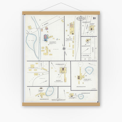 Old map wall art mockup — magnetic wood frame on white wall — Sanborn Fire Insurance Map from Platteville, Grant County, Wisconsin (1915), Sheet #0010