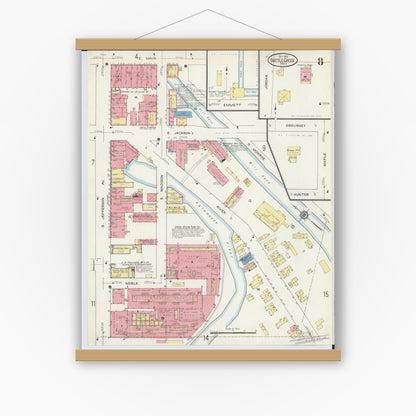 Old map wall art mockup — magnetic wood frame on white wall — Sanborn Fire Insurance Map from Battle Creek, Calhoun County, Michigan (1913), Sheet #0008