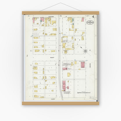 Old map wall art mockup — magnetic wood frame on white wall — Sanborn Fire Insurance Map from Perrysburg, Wood County, Ohio (1900), Sheet #0004
