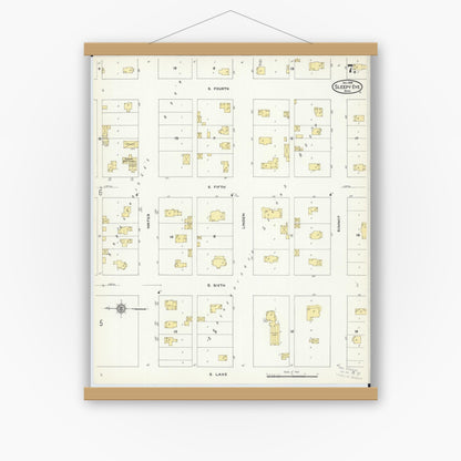 Old map wall art mockup — magnetic wood frame on white wall — Sanborn Fire Insurance Map from Sleepy Eye, Brown County, Minnesota (1909), Sheet #0007