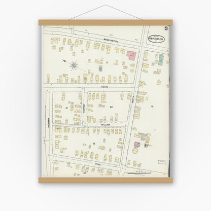 Old map wall art mockup — magnetic wood frame on white wall — Sanborn Fire Insurance Map from Herkimer, Herkimer County, New York (1890), Sheet #0003