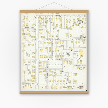 Old map wall art mockup — magnetic wood frame on white wall — Sanborn Fire Insurance Map from Everett, Middlesex County, Massachusetts (1903), Sheet #0007