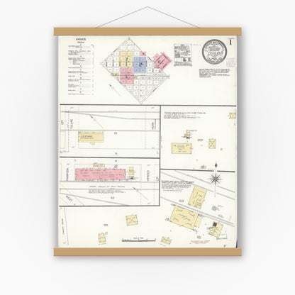 Old map wall art mockup — magnetic wood frame on white wall — Sanborn Fire Insurance Map from Dinuba, Tulare County, California (1907) - Complete Map Set
