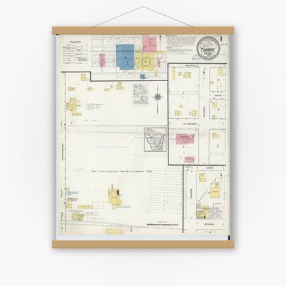 Old map wall art mockup — magnetic wood frame on white wall — Sanborn Fire Insurance Map from Thorpe, Clark County, Wisconsin (1916) - Complete Map Set