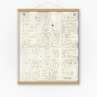 Old map wall art mockup — magnetic wood frame on white wall — Sanborn Fire Insurance Map from Borger, Hutchinson County, Texas (1950), Sheet #0011