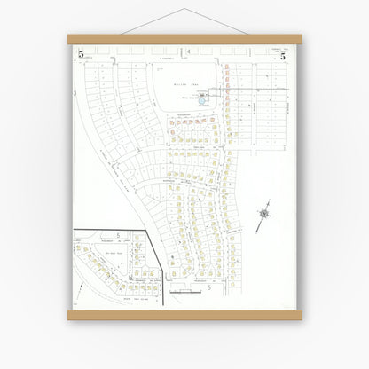 Old map wall art mockup — magnetic wood frame on white wall — Sanborn Fire Insurance Map from Kermit, Winkler County, Texas (1946), Sheet #0005