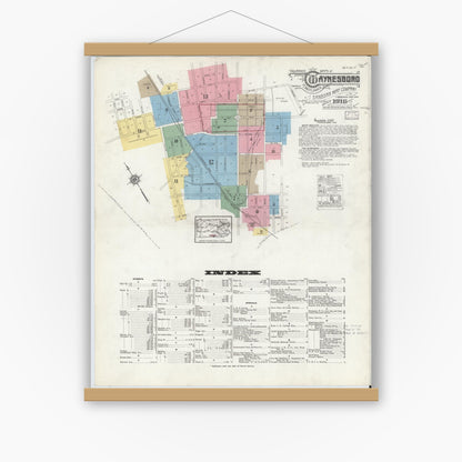 Old map wall art mockup — magnetic wood frame on white wall — Sanborn Fire Insurance Map from Waynesboro, Franklin County, Pennsylvania (1916) - Complete Map Set