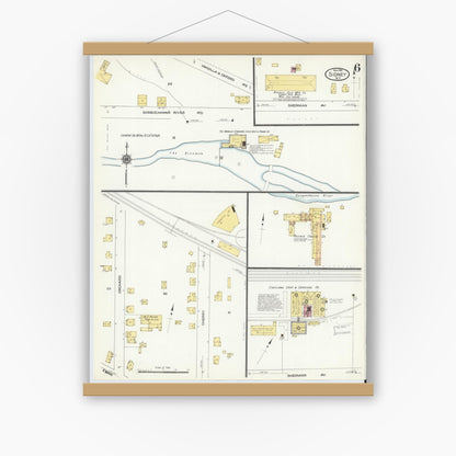 Old map wall art mockup — magnetic wood frame on white wall — Sanborn Fire Insurance Map from Sidney, Delaware County, New York (1910), Sheet #0006
