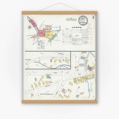 Old map wall art mockup — magnetic wood frame on white wall — Sanborn Fire Insurance Map from Waterville, Oneida County, New York (1899) - Complete Map Set