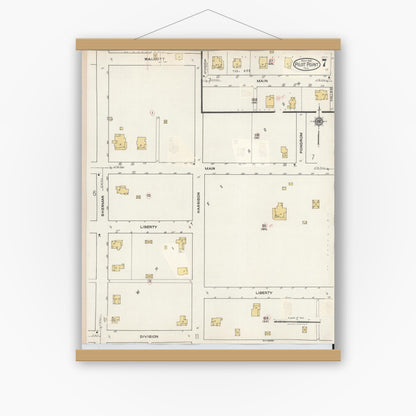 Old map wall art mockup — magnetic wood frame on white wall — Sanborn Fire Insurance Map from Pilot Point, Denton County, Texas (1940), Sheet #0007