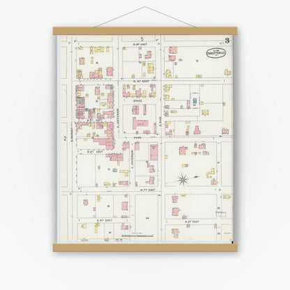 Old map wall art mockup — magnetic wood frame on white wall — Sanborn Fire Insurance Map from Charlottesville, Independent Cities, Virginia (1896), Sheet #0003