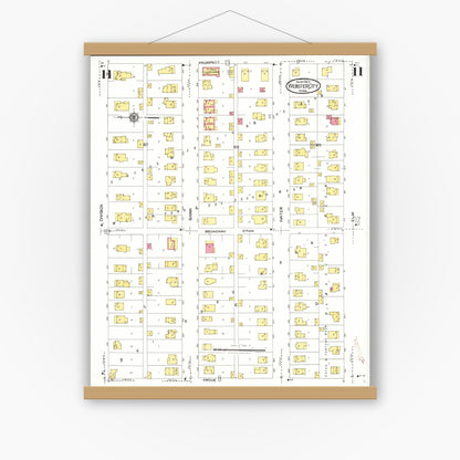Old map wall art mockup — magnetic wood frame on white wall — Sanborn Fire Insurance Map from Webster City, Hamilton County, Iowa (1923), Sheet #0011