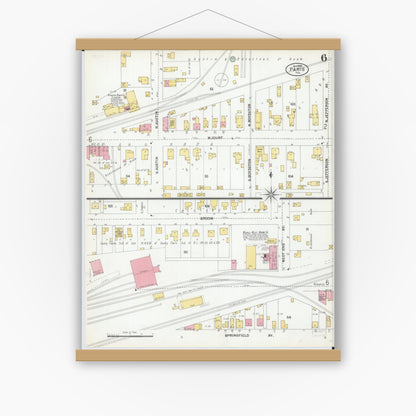 Old map wall art mockup — magnetic wood frame on white wall — Sanborn Fire Insurance Map from Paris, Edgar County, Illinois (1900), Sheet #0006