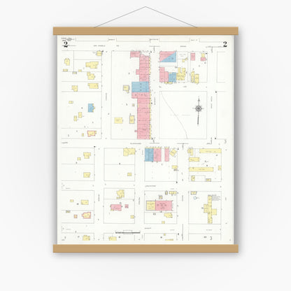 Old map wall art mockup — magnetic wood frame on white wall — Sanborn Fire Insurance Map from Eden, Concho County, Texas (1940), Sheet #0002