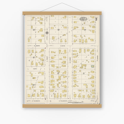 Old map wall art mockup — magnetic wood frame on white wall — Sanborn Fire Insurance Map from Dowagiac, Cass County, Michigan (1922), Sheet #0005