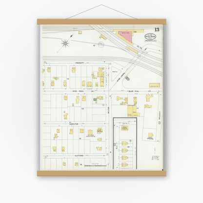 Old map wall art mockup — magnetic wood frame on white wall — Sanborn Fire Insurance Map from Hyde Park, Norfolk County, Massachusetts (1900), Sheet #0013