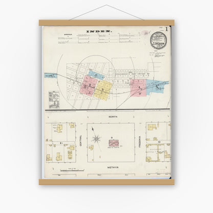 Old map wall art mockup — magnetic wood frame on white wall — Sanborn Fire Insurance Map from Longview, Gregg County, Texas (1890) - Complete Map Set