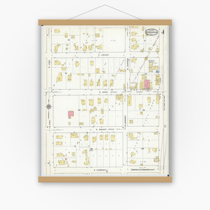 Old map wall art mockup — magnetic wood frame on white wall — Sanborn Fire Insurance Map from Robinson, Crawford County, Illinois (1916), Sheet #0004