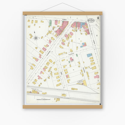 Old map wall art mockup — magnetic wood frame on white wall — Sanborn Fire Insurance Map from Bellevue, Huron And Sandusky County, Ohio (1899), Sheet #0002