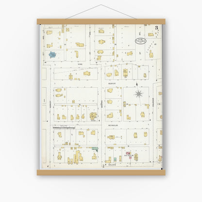 Old map wall art mockup — magnetic wood frame on white wall — Sanborn Fire Insurance Map from Tolono, Champaign County, Illinois (1898), Sheet #0003