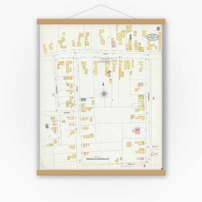 Old map wall art mockup — magnetic wood frame on white wall — Sanborn Fire Insurance Map from Leicester, Worcester County, Massachusetts (1904), Sheet #0003