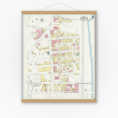 Old map wall art mockup — magnetic wood frame on white wall — Sanborn Fire Insurance Map from Sharpsburg, Allegheny County, Pennsylvania (1896), Sheet #0003