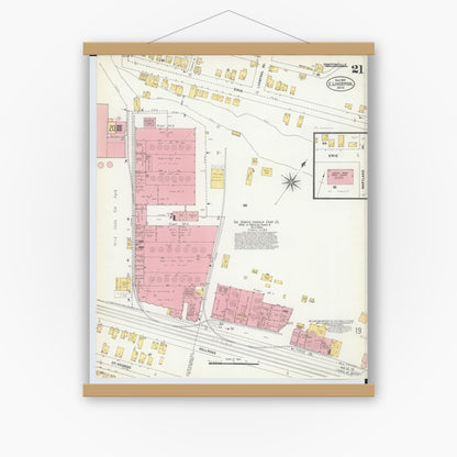 Old map wall art mockup — magnetic wood frame on white wall — Sanborn Fire Insurance Map from East Liverpool, Columbiana County, Ohio (1903), Sheet #0021