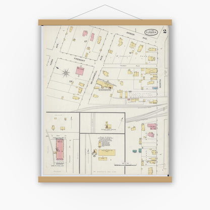 Old map wall art mockup — magnetic wood frame on white wall — Sanborn Fire Insurance Map from Turner, Du Page County, Illinois (1893), Sheet #0002