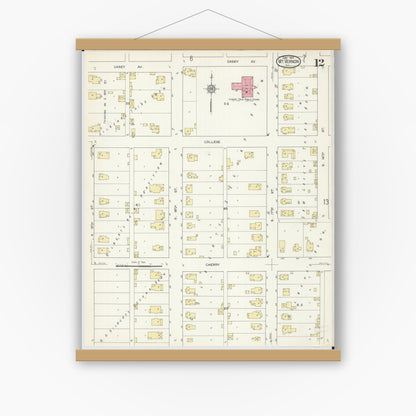 Old map wall art mockup — magnetic wood frame on white wall — Sanborn Fire Insurance Map from Mount Vernon, Jefferson County, Illinois (1913), Sheet #0012
