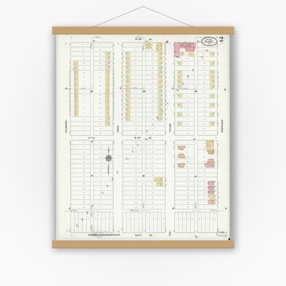 Old map wall art mockup — magnetic wood frame on white wall — Sanborn Fire Insurance Map from Gary, Lake County, Indiana (1911), Sheet #0002