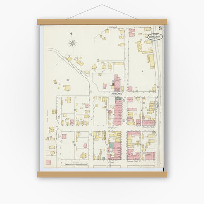 Old map wall art mockup — magnetic wood frame on white wall — Sanborn Fire Insurance Map from Middleport, Meigs County, Ohio (1893), Sheet #0003