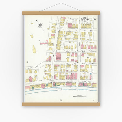 Old map wall art mockup — magnetic wood frame on white wall — Sanborn Fire Insurance Map from Steelton, Dauphin County, Pennsylvania (1909), Sheet #0005