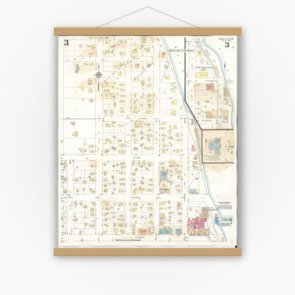 Old map wall art mockup — magnetic wood frame on white wall — Sanborn Fire Insurance Map from Oregon, Ogle County, Illinois (1943), Sheet #0003
