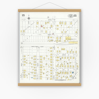 Old map wall art mockup — magnetic wood frame on white wall — Sanborn Fire Insurance Map from Beloit, Rock County, Wisconsin (1926), Sheet #0025