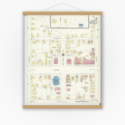 Old map wall art mockup — magnetic wood frame on white wall — Sanborn Fire Insurance Map from Granville, Licking County, Ohio (1913), Sheet #0004