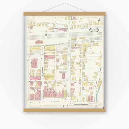 Old map wall art mockup — magnetic wood frame on white wall — Sanborn Fire Insurance Map from Punxsutawney, Jefferson County, Pennsylvania (1912), Sheet #0004