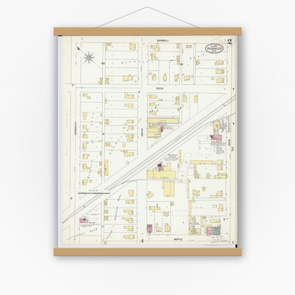 Old map wall art mockup — magnetic wood frame on white wall — Sanborn Fire Insurance Map from Hicksville, Defiance County, Ohio (1899), Sheet #0002