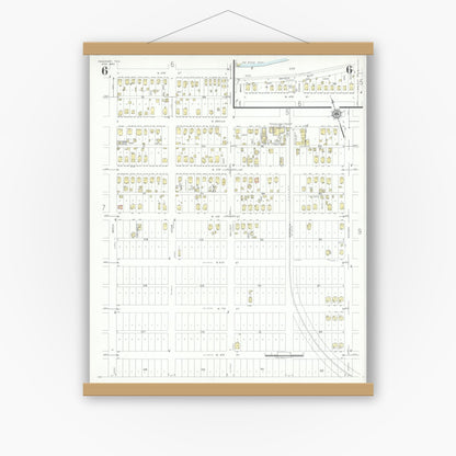 Old map wall art mockup — magnetic wood frame on white wall — Sanborn Fire Insurance Map from Freeport, Brazoria County, Texas (1943), Sheet #0006