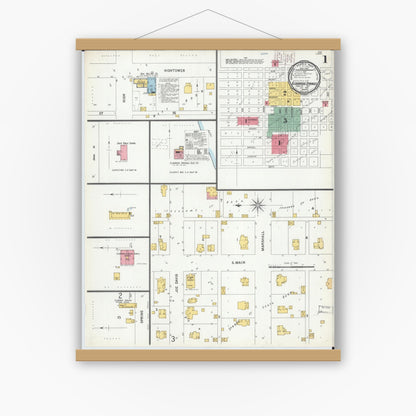 Old map wall art mockup — magnetic wood frame on white wall — Sanborn Fire Insurance Map from Eldorado Springs, Cedar County, Missouri (1900) - Complete Map Set
