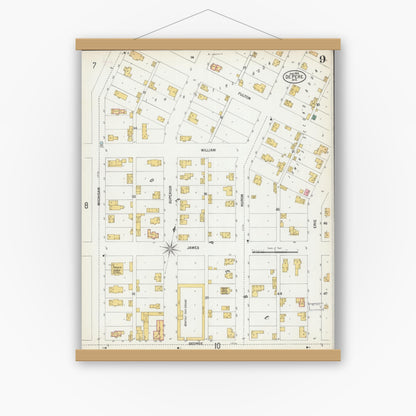 Old map wall art mockup — magnetic wood frame on white wall — Sanborn Fire Insurance Map from De Pere, Brown County, Wisconsin (1900), Sheet #0009