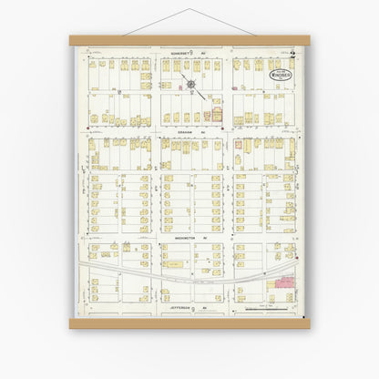 Old map wall art mockup — magnetic wood frame on white wall — Sanborn Fire Insurance Map from Windber, Somerset County, Pennsylvania (1916), Sheet #0002