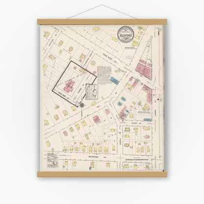 Old map wall art mockup — magnetic wood frame on white wall — Sanborn Fire Insurance Map from Redford, Wayne County, Michigan (1921) - Complete Map Set