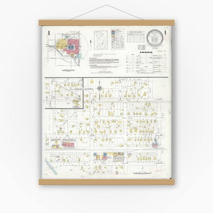Old map wall art mockup — magnetic wood frame on white wall — Sanborn Fire Insurance Map from Ovid, Clinton County, Michigan (1934) - Complete Map Set