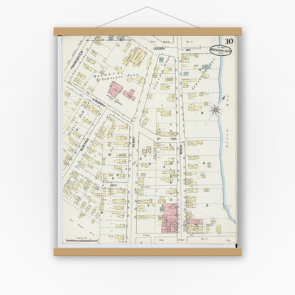 Old map wall art mockup — magnetic wood frame on white wall — Sanborn Fire Insurance Map from Menominee, Menominee County, Michigan (1890), Sheet #0010