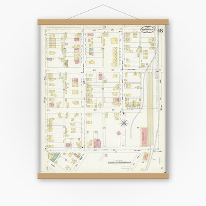 Old map wall art mockup — magnetic wood frame on white wall — Sanborn Fire Insurance Map from Beaver Falls, Beaver County, Pennsylvania (1907), Sheet #0018
